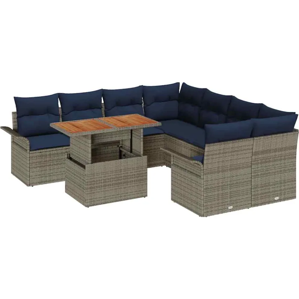vidaXL Tuin Sofa Set 9 st Grijs Poly riet