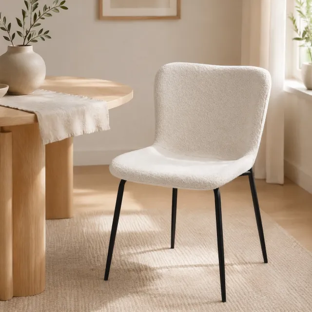 CHICFURN Eetkamerstoel - Hoge ronde rugleuning - Metalen poten - Wit