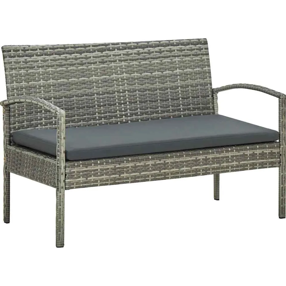 vidaXL 4-delige Loungeset met kussens poly rattan grijs, foto 3