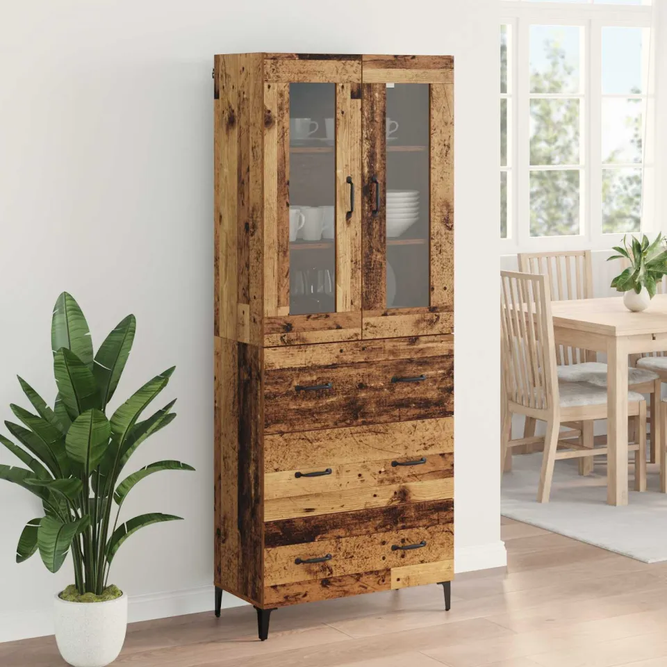 vidaXL Highboard Oud Hout 69,5 x 34 x 180 cm Bewerkt hout bruin, foto 3