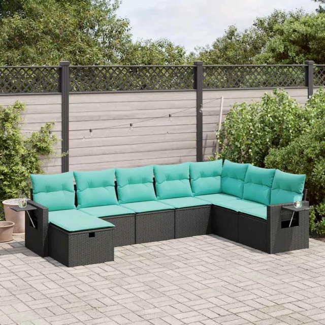 vidaXL 8-delige Loungeset met kussens poly rattan zwart, foto 2