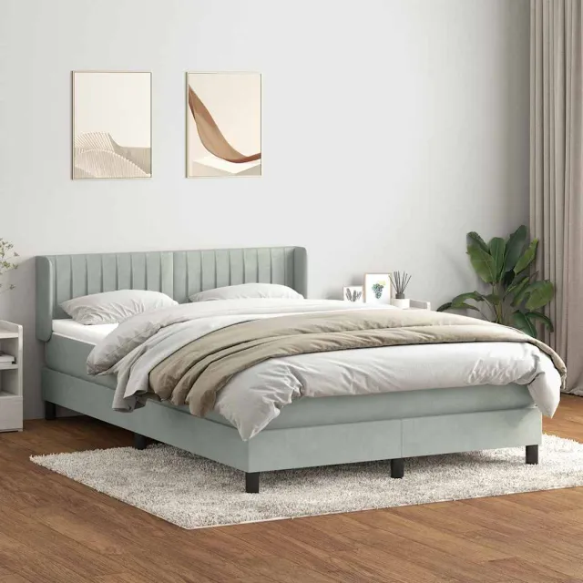 vidaXL Boxspring met matras fluweel lichtgrijs 160x210 cm grijs
