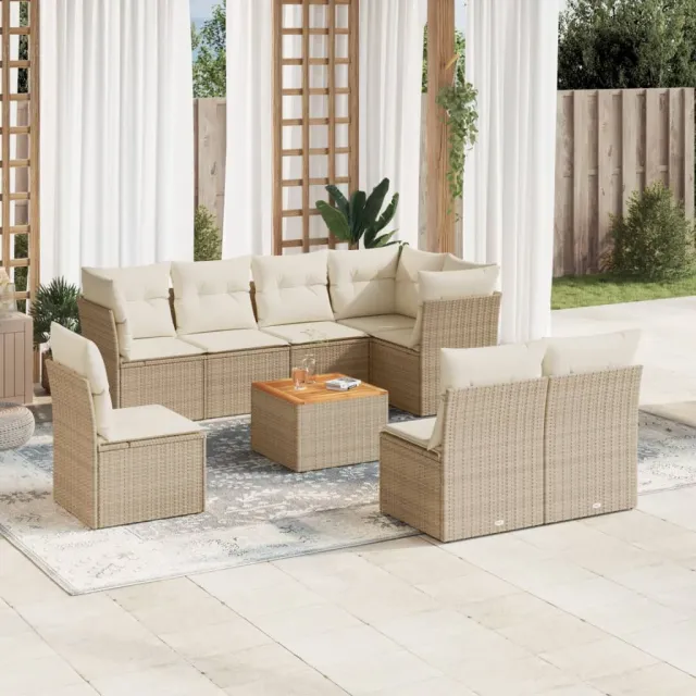 vidaXL 9-delige Loungeset met kussens poly rattan beige, foto 2