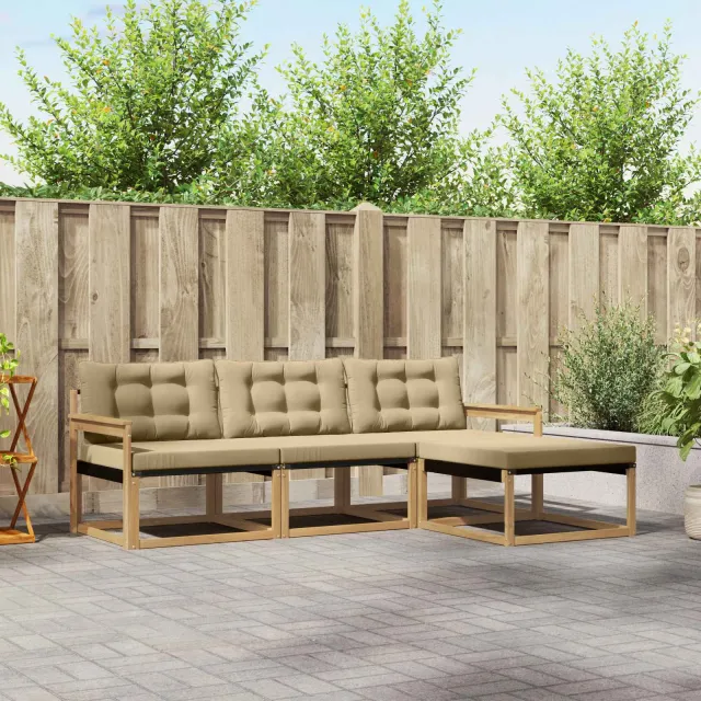 vidaXL Buiten bankenset 4 st 4-zits Wit en Beige Bruin