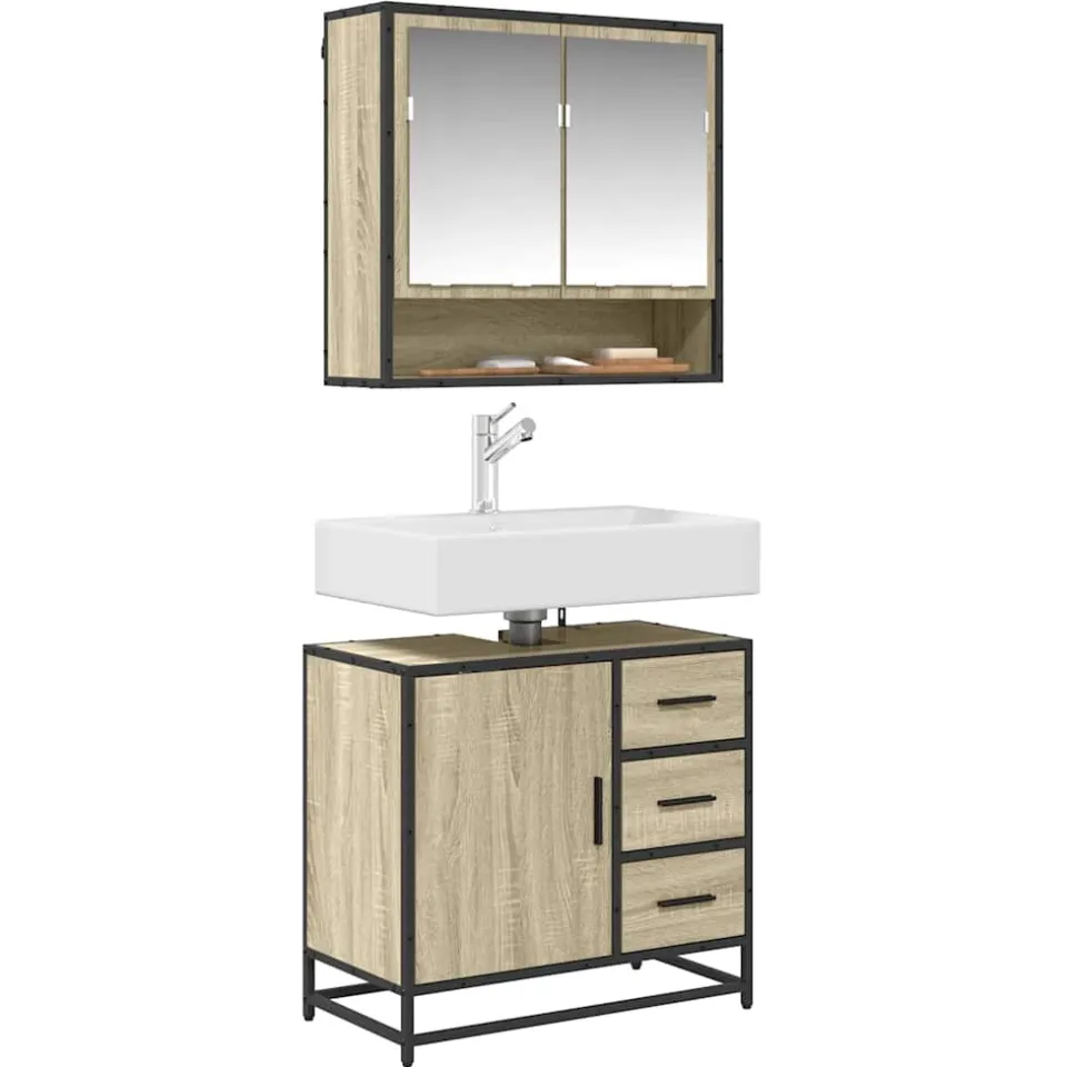 vidaXL Wastafelkast 65x33x60 cm bewerkt hout sonoma eikenkleurig Bruin