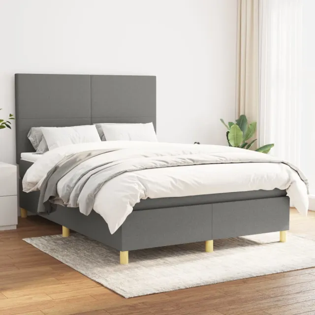 vidaXL Boxspring met matras stof donkergrijs 140x200 cm grijs