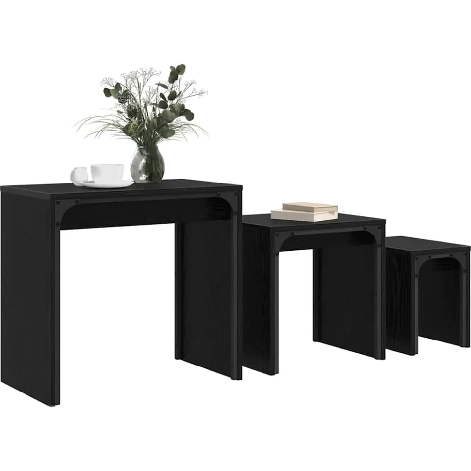 vidaXL Salontafel 3 st Zwart Eiken 60 x 35 x 56 cm Bewerkt hout, foto 3