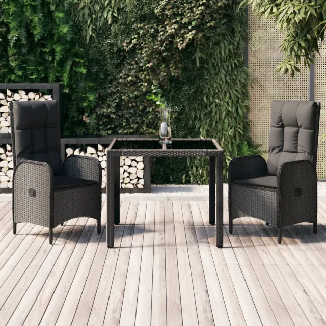vidaXL 3-delige Tuinset met kussens poly rattan zwart, foto 2
