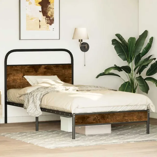vidaXL Bedframe zonder matras bewerkt hout gerookt eiken 100x190 cm