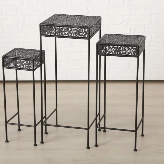 Boltze Bijzet tafel - 3 set - Smeedijzer - vierkant - 55-65-75cm - Bruin/zwart - Boltze
