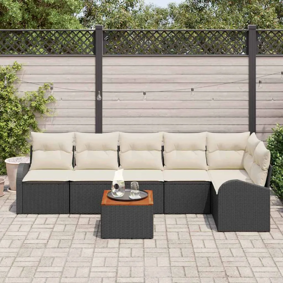 vidaXL Tuinbankenset 7 st Zwart poly rattan, foto 3
