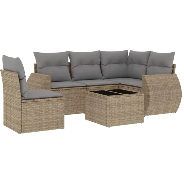 vidaXL 6-delige Loungeset met kussens poly rattan beige