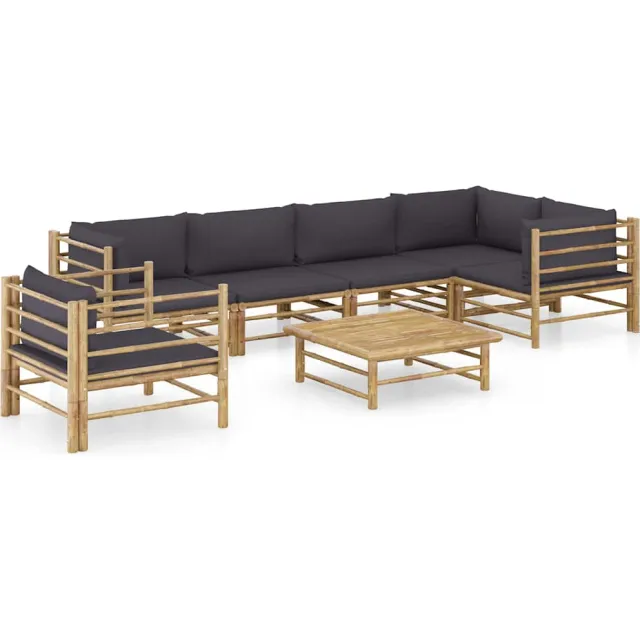 vidaXL 7-delige Loungeset met donkergrijze kussens bamboe Grijs