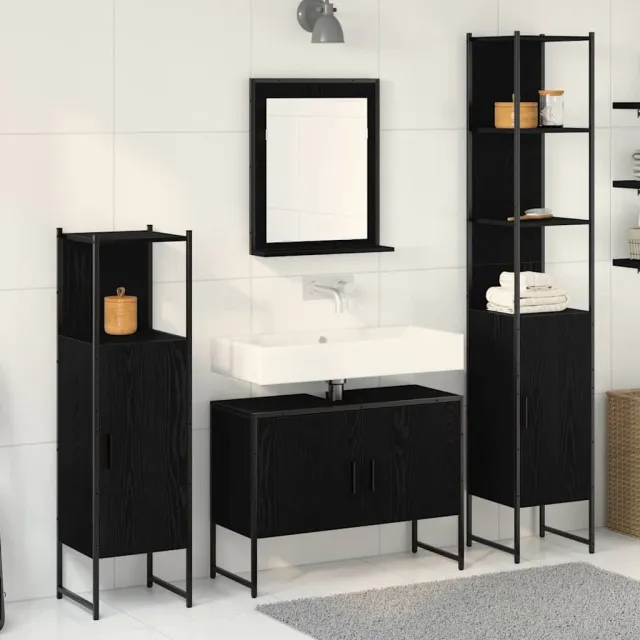 vidaXL Badkamermeubelset 4 st Zwart 33 x 33 x 185,5 cm Bewerkt hout