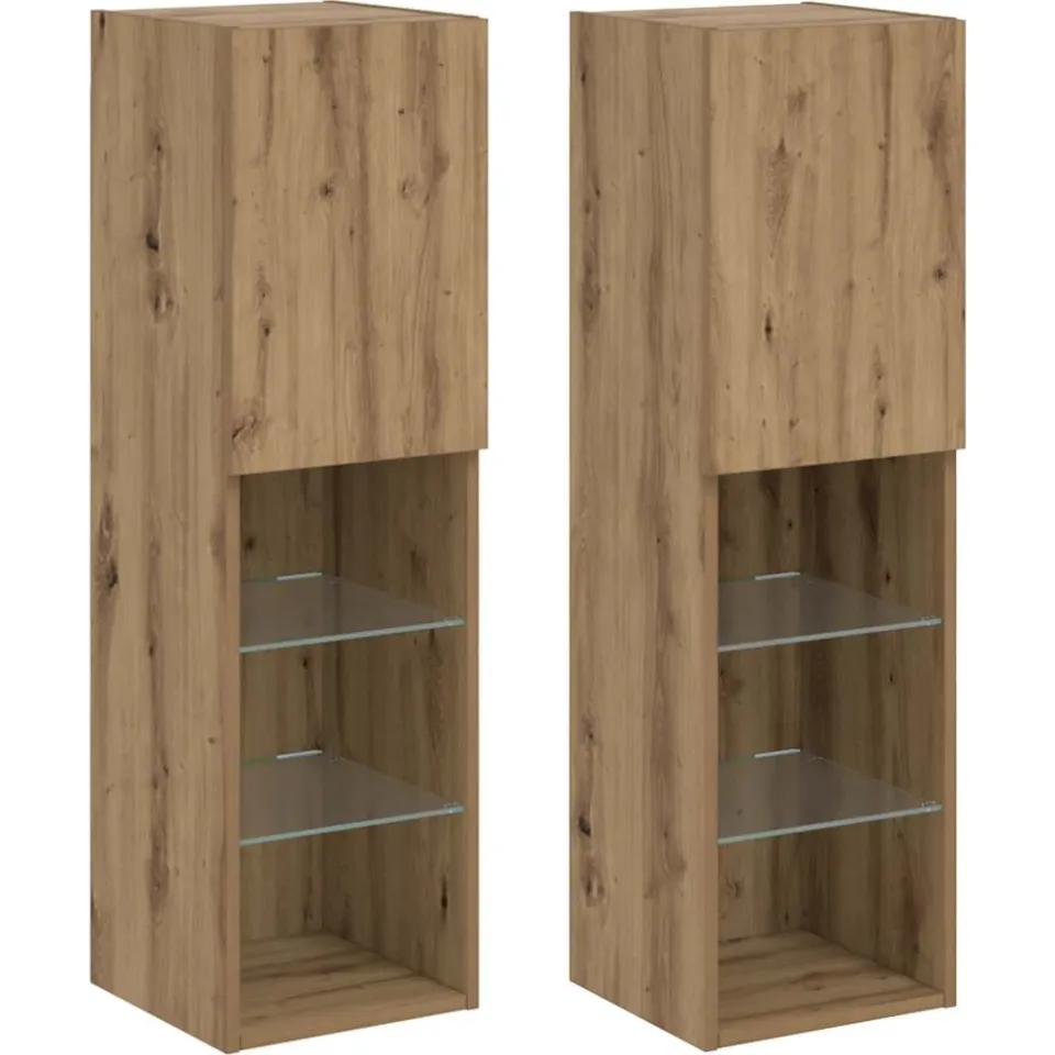 vidaXL Tv-meubels met LED's 2 st 30,5x30x102 cm artisanaal eiken Bruin