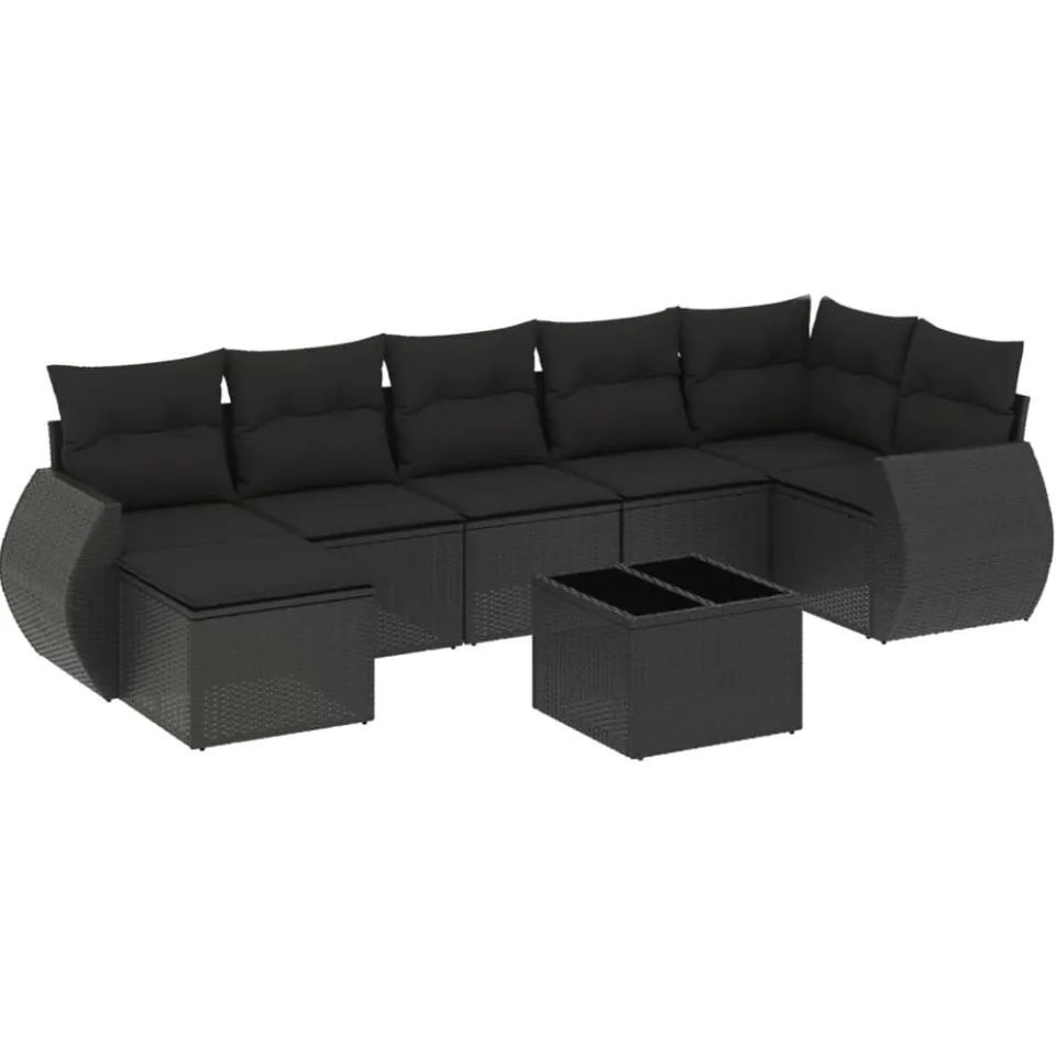 vidaXL 8-delige Loungeset met kussens poly rattan zwart, foto 3