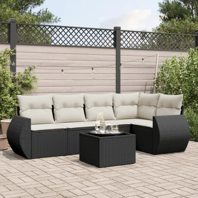 vidaXL 6-delige Loungeset met kussens poly rattan zwart, foto 2