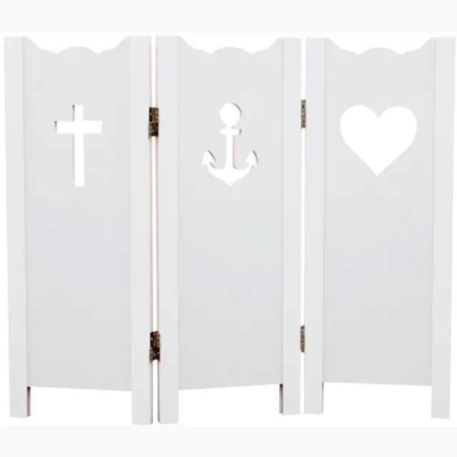 Raamscherm Wit Hout – Geloof Hoop Liefde – 3 Panelen – 60 cm Hoog – Decoratief Vensterbank Scherm wit - Geloof Hoop Liefde