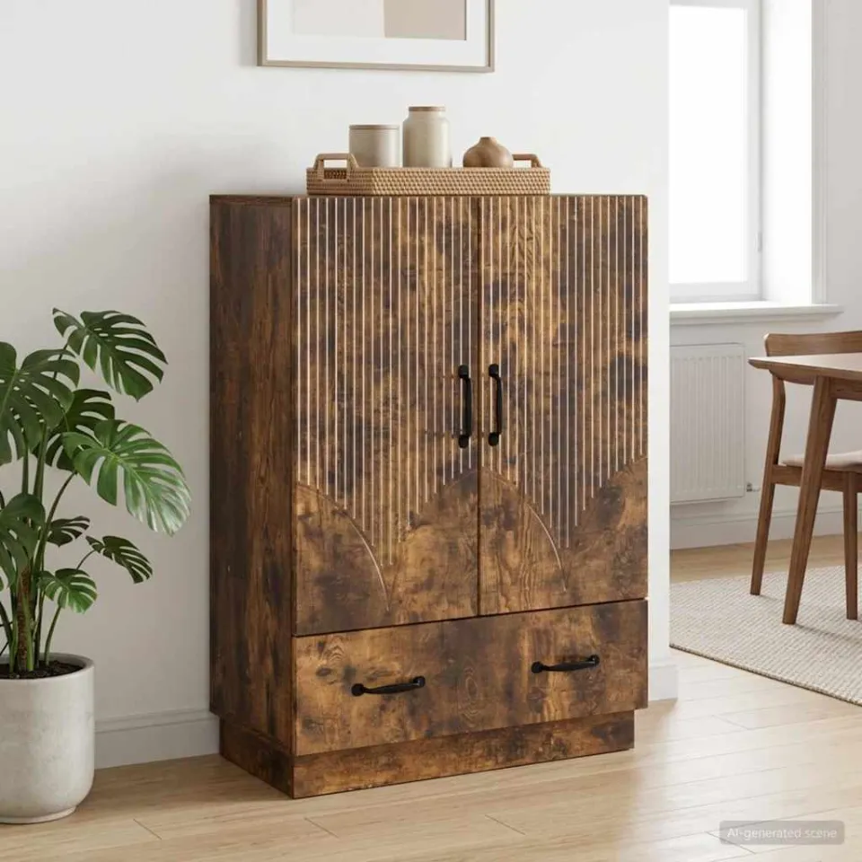 vidaXL Dressoir met lade Gerookt eiken 66 x 34,5 x 92 cm Bewerkt hout, foto 3