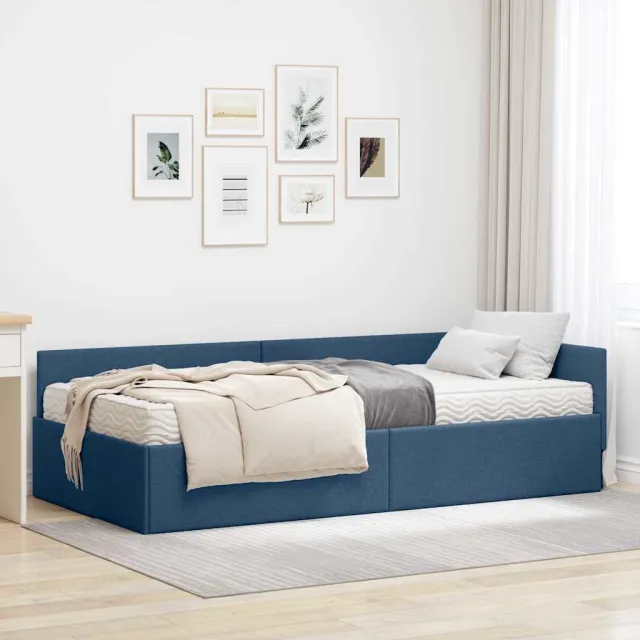 vidaXL Hoekbedframe met Matras 2 st Blauw 90 x 200 cm Stof
