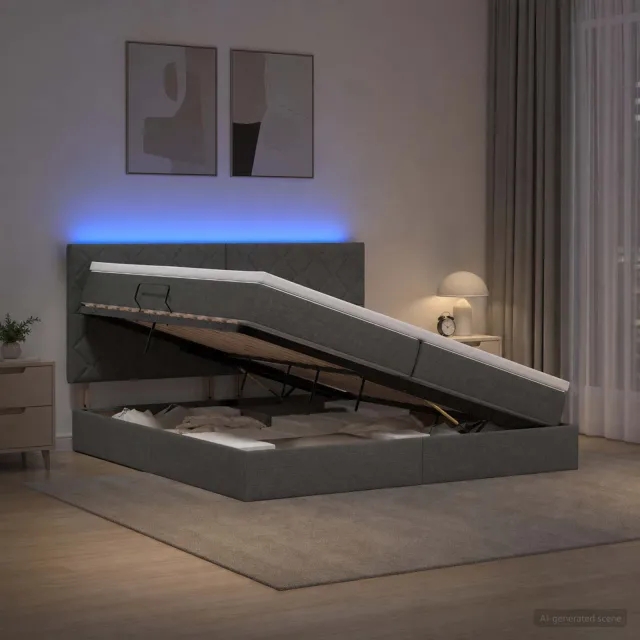 vidaXL LED Opslagbed met Matras Donkergrijs 200 x 200 cm Stof