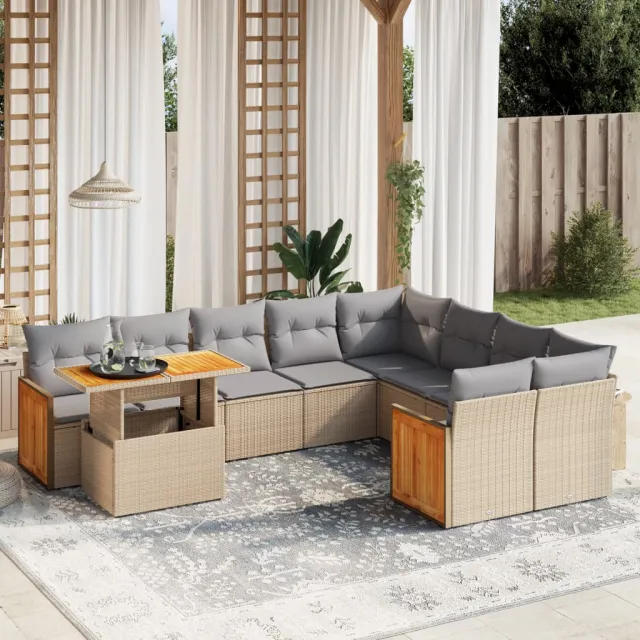vidaXL 10-delige Loungeset met kussens poly rattan beige, foto 2