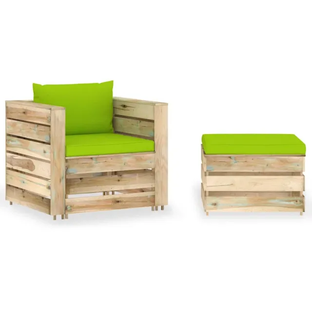 vidaXL 2-delige Loungeset met kussens groen geïmpregneerd hout
