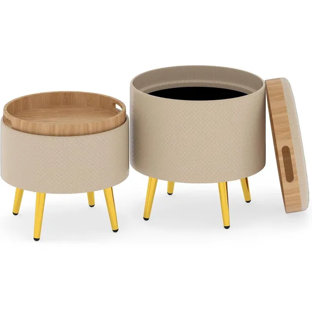 KOMFOTTEU Set van 2 krukken - voetenbank voor woonkamer van fluweel met afneembare deksels - gestoffeerde stoelen - draagkracht 150 kg Grijs