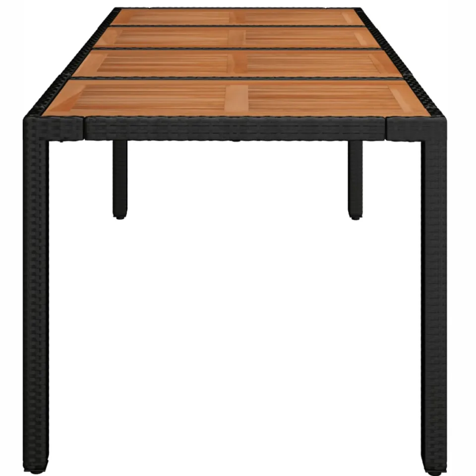 vidaXL Tuintafel met houten blad 190x90x75 cm poly rattan zwart, foto 4