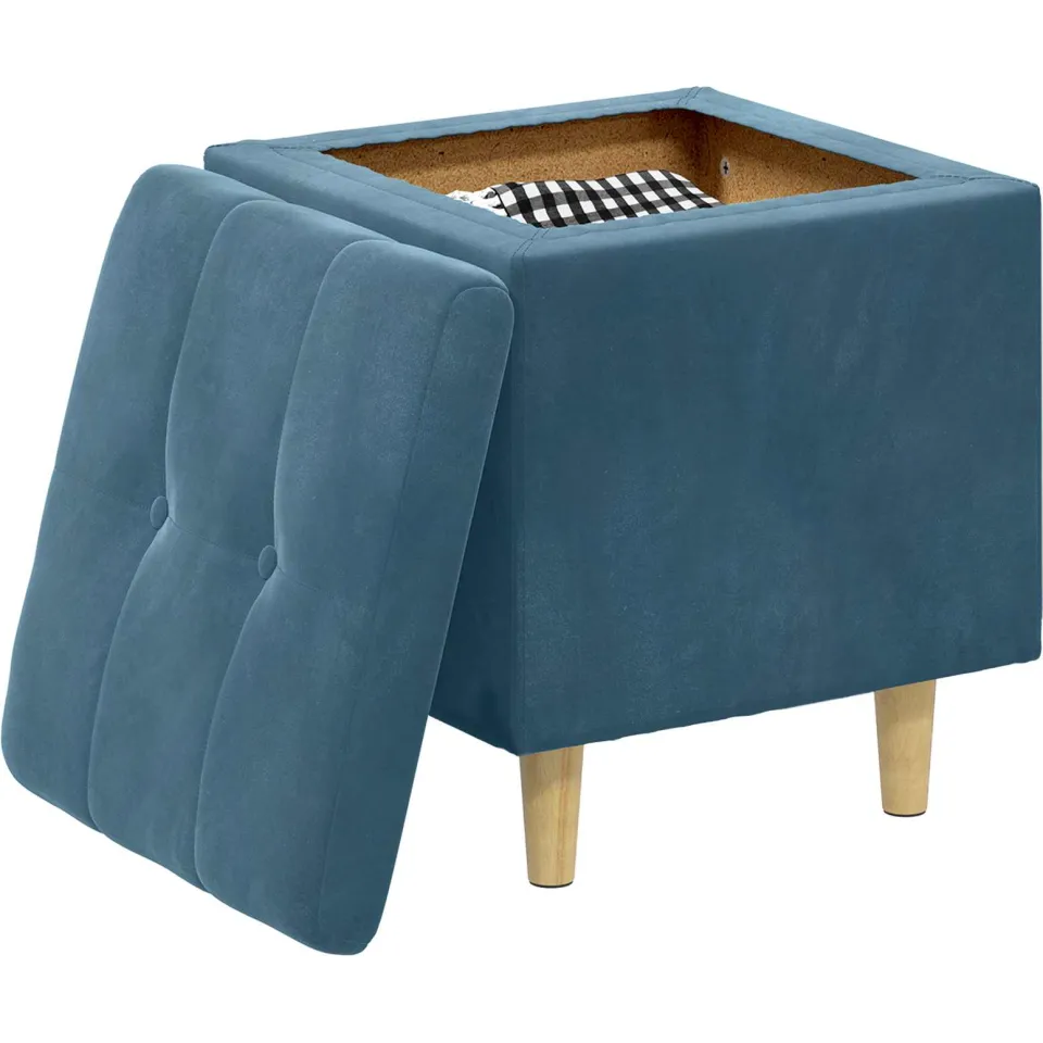 vidaXL Ottoman met Opbergruimte Blauw 40 x 40 x 45 cm Fluweel, foto 3