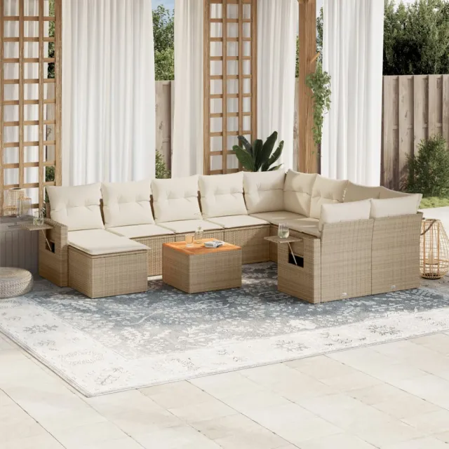 vidaXL 11-delige Tuinset met kussens poly rattan beige, foto 2
