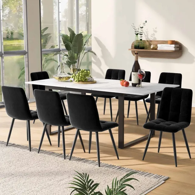 DESMIU Eettafel Uitschuifbaar Met Marmerlook Blad En Stevig Metaalframe Voor Eetkamer En Kantoor Wit MDF 140x80x75 Cm Wit,Zwart
