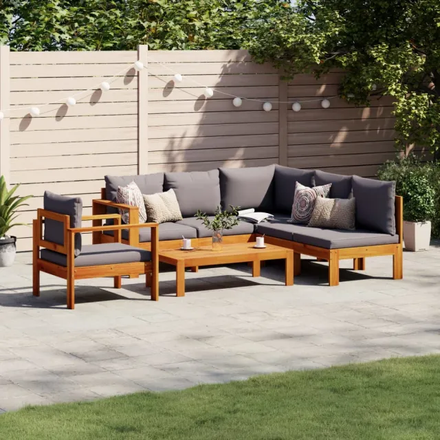 vidaXL 5-delige Loungeset met kussens massief acaciahout grijs, foto 2