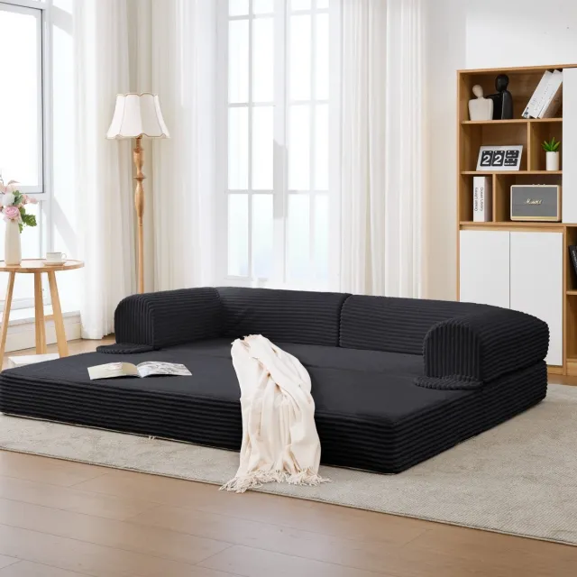 MODENUIT Slaapbank 2-Zits 190 cm - Omvormbaar Tot Bed - Voor Woonkamer En Gastenkamer - Stof - Zwart