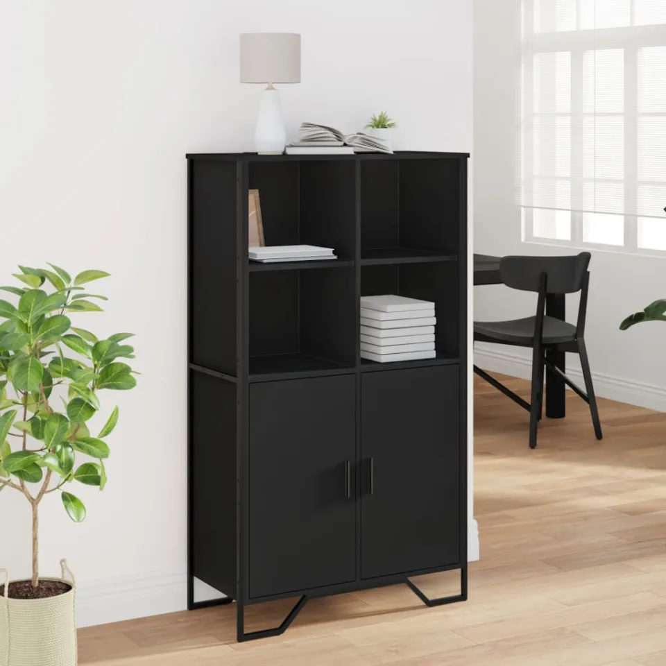 vidaXL Hoge kast 79,5x35,5x137,5 cm bewerkt hout zwart, foto 2