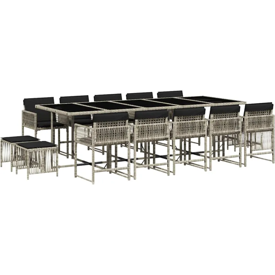 vidaXL 15-delige Tuinset met kussens poly rattan lichtgrijs grijs, foto 3
