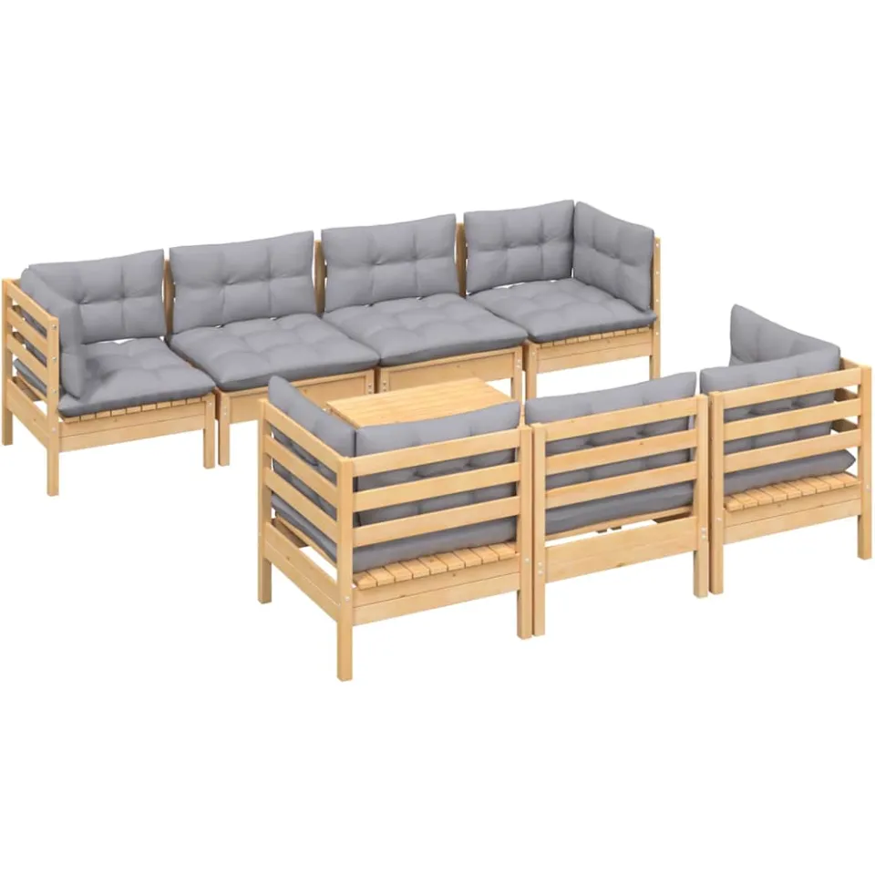 vidaXL 8-delige Loungeset met grijze kussens massief grenenhout grijs