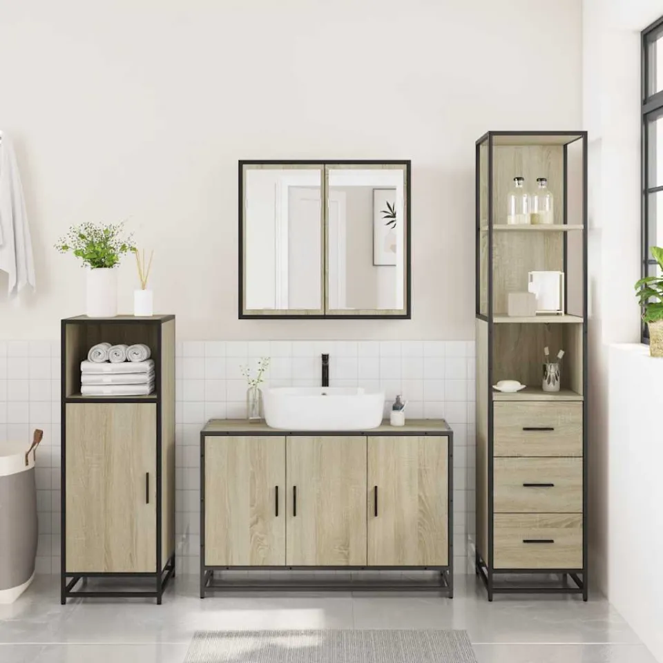 vidaXL 3-delige Badkamermeubelset bewerkt hout sonoma eikenkleurig, foto 4
