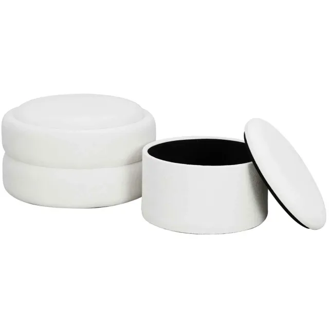 C. , R. E. CORE Opbergpoef Set van 2 - Ronde Fluwelen Zitkrukken met Deksel - Met Opbergruimte - Luxe Opbergpoef - 41x41x24.5cm en 32x32x20.5cm - Wit