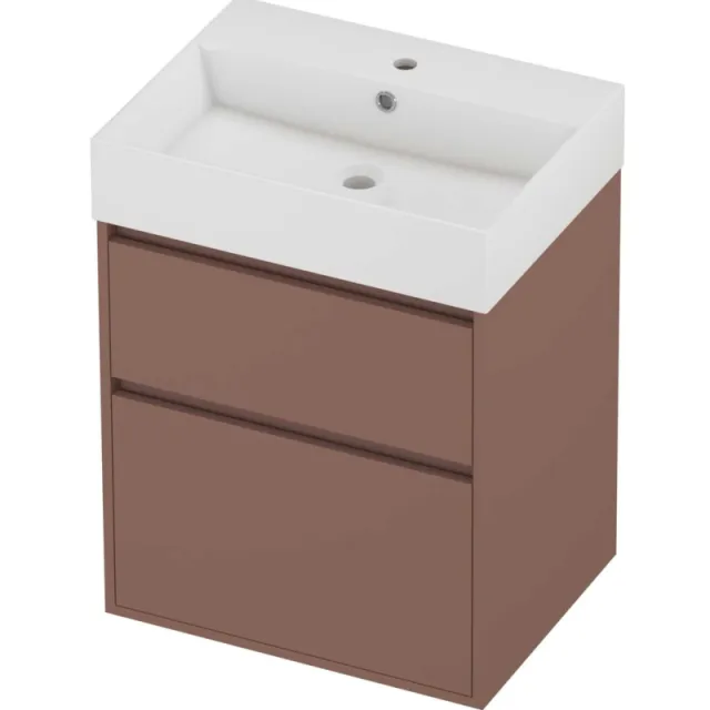 Proline Zara Badmeubelset Porselein Loft 1 Kraangat Greeploos 60x46x78 cm Glans Wit Beauty Blush Rosé Goud