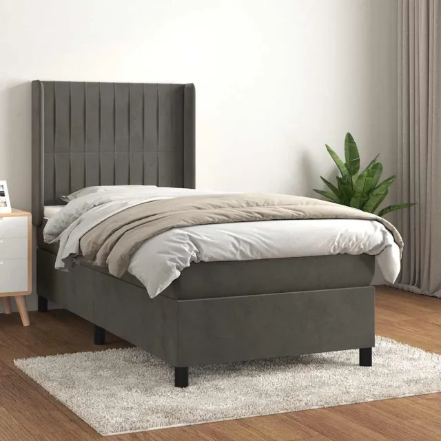 vidaXL Boxspring met matras fluweel donkergrijs 100x200 cm grijs