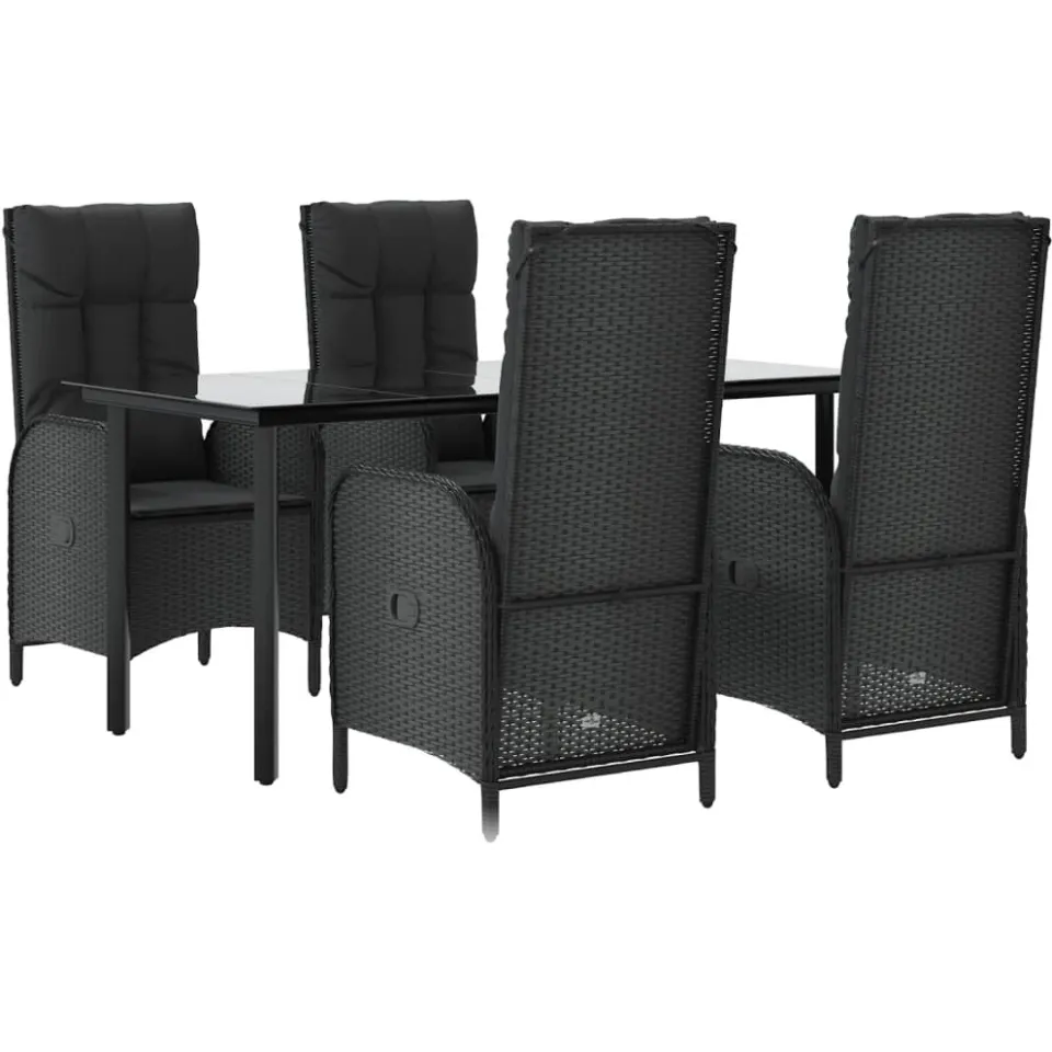 vidaXL 5-delige Tuinset met kussens poly rattan zwart, foto 3