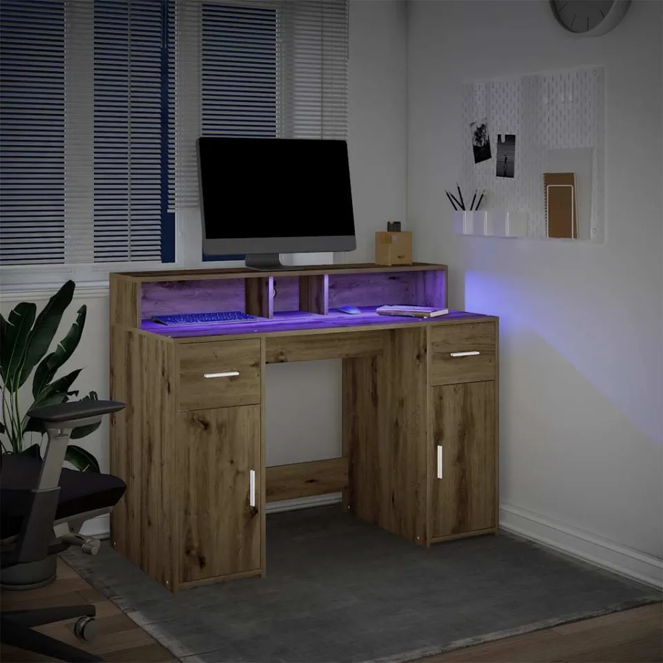 vidaXL Bureau Artisanaal eiken 120 x 55 x 91 cm Bewerkt hout, foto 4