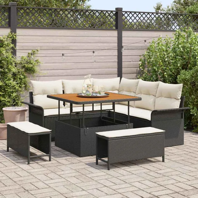 vidaXL Tuinbankenset 8 st Zwart poly rattan