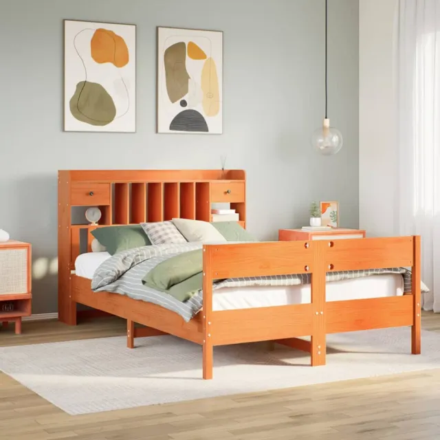 vidaXL Bed met boekenkast zonder matras grenenhout wasbruin 135x190 cm bruin