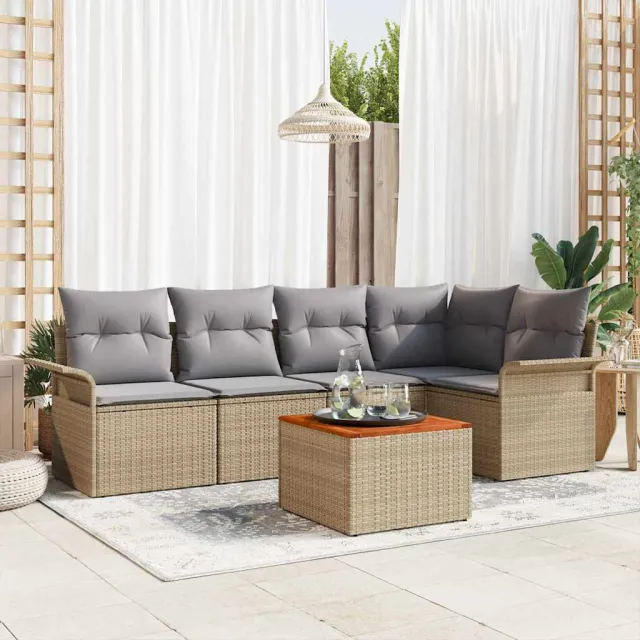 vidaXL Tuinbankenset 6 st Beige poly rattan, foto 2