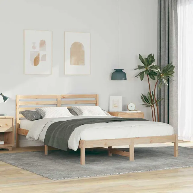 vidaXL Bedframe met hoofdeinde Bruin 140 x 210 cm Massief grenenhout