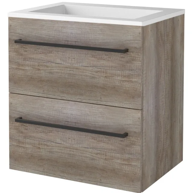 Boss & Wessing Badmeubelset BWS Salt 60x46cm Met Grepen 2 Lades Met Wastafel Acryl Scotch Oak Bruin