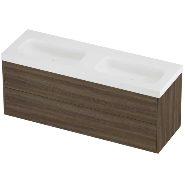 Proline Haga Badmeubelset Polystone Mezza Dubbel 140x46x58 cm Mat White Vital Oak Eiken
