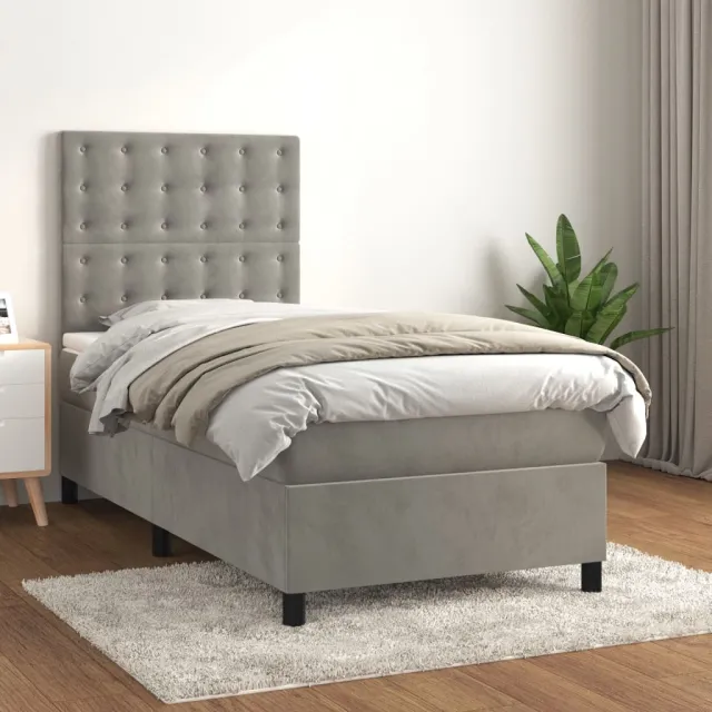 vidaXL Boxspring met matras fluweel lichtgrijs 90x190 cm grijs